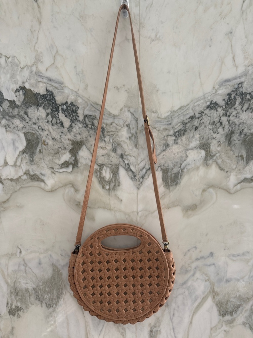 Woven Round Crossbody Bag — Tan - Picture 7 of 9